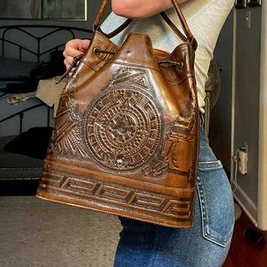 Custom Leather Bucket Bag - American Indian Design